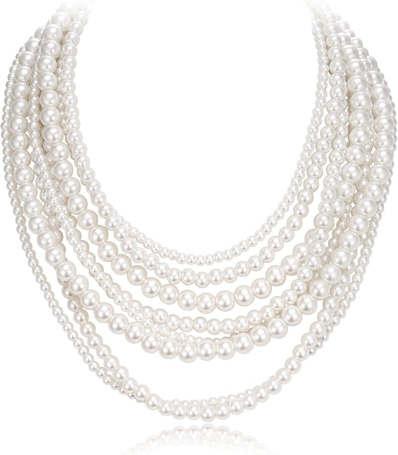 Flyonce Multi Layered Choker Collar Necklace, Glitter Rhinestone Crystal Tassel Multi-Strand Fringe Chains Bib Statement Necklace Prom Jewelry for Women - Image 1